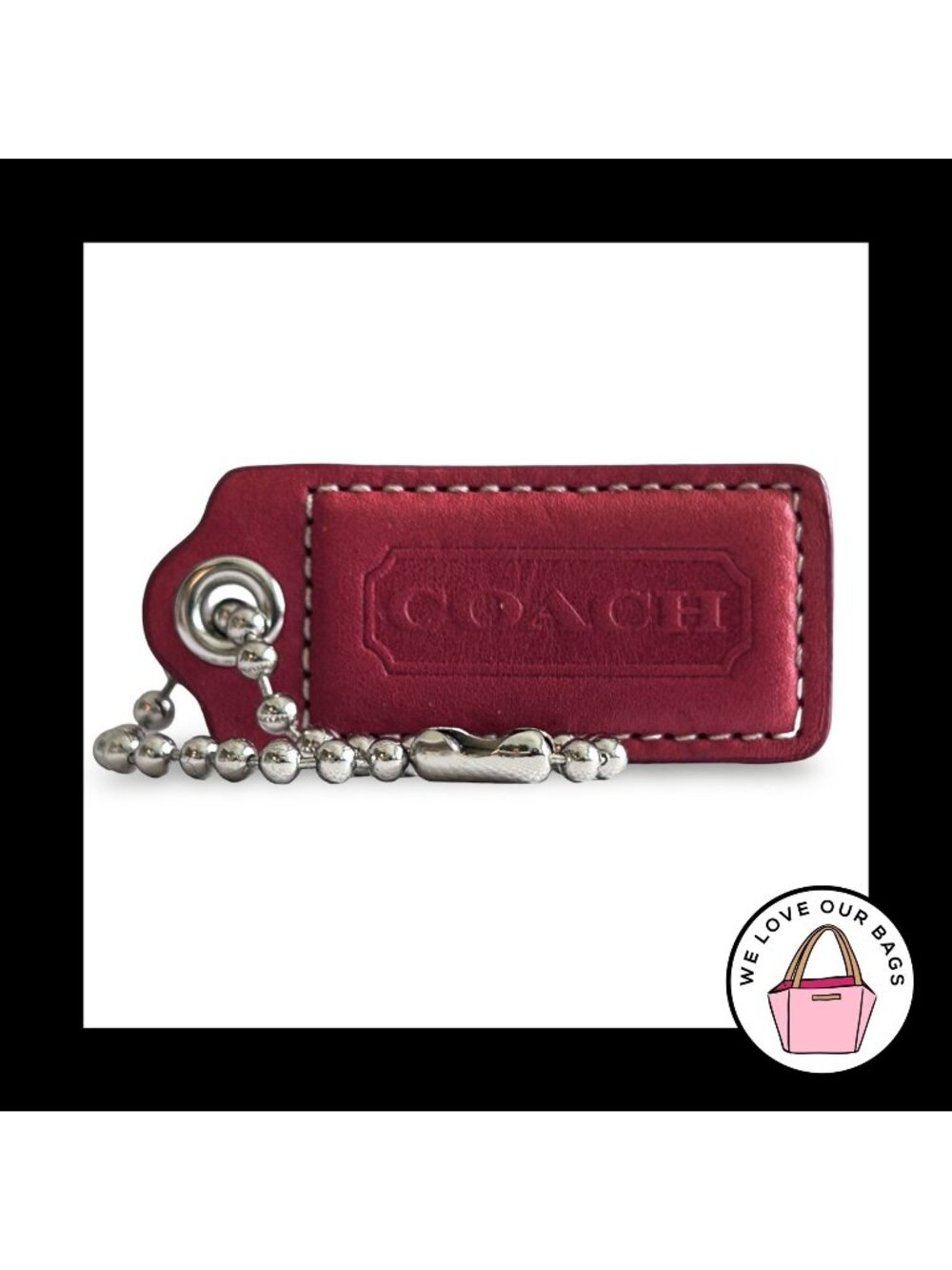 COACH HANG TAG 2.25" Red with Back Stripe Leather Bag Charm Keychain Fob Large